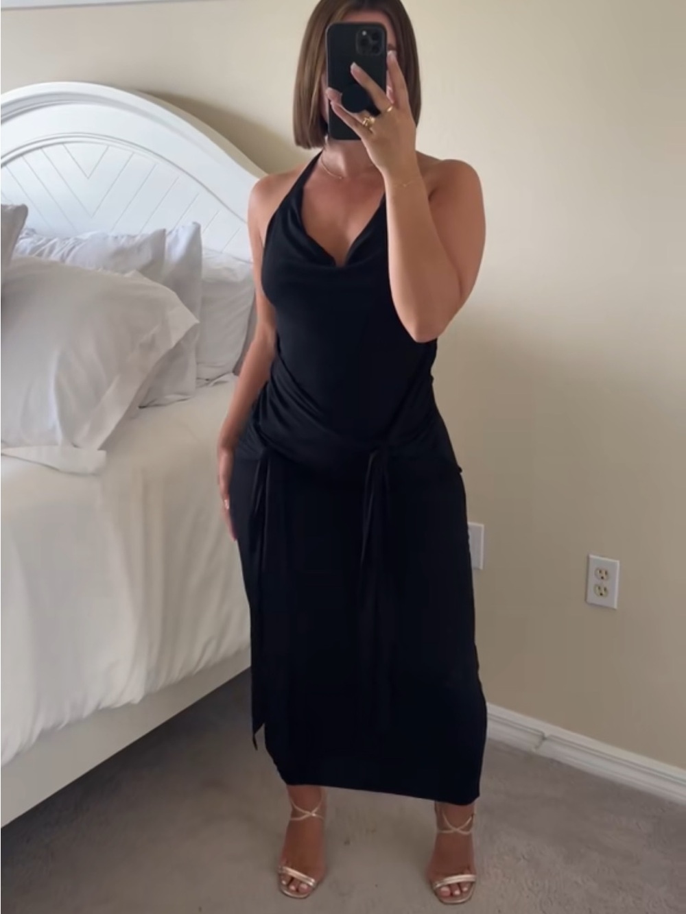 Zara Black Cowl Neck Halter Midi Dress